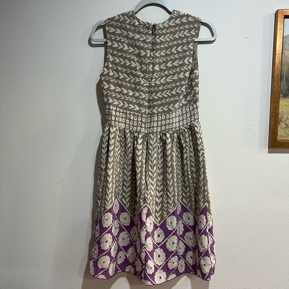 Anthropologie Tan and Purple Midi Dress 100% silk - Picture 5 of 8